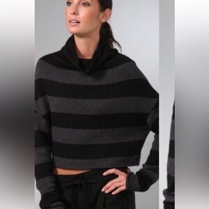 Vince Black and Gray Striped Turtleneck Sweater